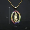 Подвесные ожерелья Hip Hop Iced Out Bling Virgin Mary Золотая цвет из нержавеющей стали христиан