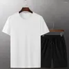 Men's Pants Stylish Two Piece Suit Round Collar Men Tracksuit Quick Dry Shirt Elastic Waist Shorts Sportswear Set Streetwear