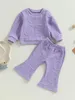 Kleidungssets Niedliche Kleinkindmädchen -Herbst -Outfit entzückender Crew Neck Langarm Sweatshirt mit Buchstabenmuster und stilvolle Flarehose - 2