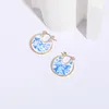 Stud Earrings 2023 Fashion Women Chinese Style Blue And White Porcelain Oil Drip Round Drop Earring Flower