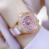 Wristwatches BS Bee Sister Women Watches Full Diamond Watch Gold Bracelet Ceramic Strap Female Waterproof Quartz Golden