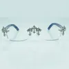 Monture de lunettes en bois bleu Cross Diamond 3524012 avec lentille transparente de 56 mm