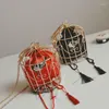 Evening Bags Women Birdcage Bag Clutch Metal Frame Embroidery Bucket Bird Cage Mini Purse Woman Gold Tassel Handbag LadiesQ5