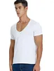 Herrenanzüge NO.2 A1398 Tiefer V-Ausschnitt T-Shirt für Männer Low Cut Scoop Top Tees Drop Tail Kurzarm Männliche Baumwolle Casual Style