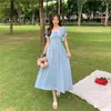 Feestjurken Vrouwen Meisje Blauw Midi Jurk Koreaanse Mode Kleding Voor Zomer Vintage Y2k Cottagecore Kleding Lange Elegante Avond