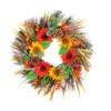 Decorative Flowers Sunflower Wreath Greenery Leaves Round Artificial Flower Farmhouse Garland For Festival Garden Home Window Fireplace