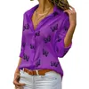 Women's Blouses OUSLEE Women's Butterfly Print Blouse Shirt 2023 Spring Summer Casual Long Sleeve V Neck Ladies Buttons Tops Loose