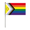 Drapeaux de bannière Xvggdg 100pcs 14 * 21cm Drapeau de la main personnalisé Geminbowl Drapeau de la main arc-en-ciel Main Waving Gay Pride Drapeau de la fierté bisexuelle 230707