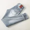 Men's Jeans Italian Style Fashion Men Retro Light Gray Blue Elastic Stretch Ripped Slim Fit Vintage Designer Denim Pants