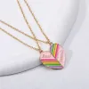 Fashion 2pcs/set Colorful Best Friend Heart Pendants Necklace Designer for Children Girls Gold Plated Link Chain Choker Alloy BFF Rainbow Necklaces Jewelry Gift