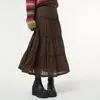 Calças vintage marrom longo saia plissada y2k fada grunge kawaii cintura alta midi saia feminina coreano haruku retro shopping goth roupas