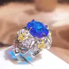 Cluster Rings Luxury Oval Sapphire Floral Topaz Pink Diamond Couple Ring For Women Geometric Silver-Plated Valentine's Day Gift Jewelry