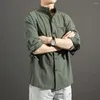 Heren Casual Shirts Linnen Lang Shirt Grote Maat 5XL Wit Zwart En Groen Effen Kleur Design Jonge Straat Top