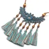 Pendant Necklaces Women Boho Vintage Blue-Mixed Tassel Necklace Choker Leather Long Sweater Rope Chain Statement Jewelry Accessories