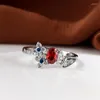 Anneaux de mariage de luxe femme rouge cristal pierre anneau charme couleur argent pour les femmes mignon papillon mariée Zircon fiançailles