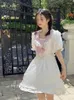 Party Dresses Deeptown Kawaii Cute White Lolita Dress Women Japanese Y2k Style School Sweet Jk Uniform Bow Ruffles Ribbon Short Sleeve