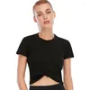 Camicie attive Sport Top Fitness Camicia da donna Solid Slim Workout Gym Wear Manica corta Yoga Crop Knot Abbigliamento sportivo da corsa