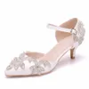 Cristalli di lusso Scarpe da sposa da sposa Moda bianca Punta tonda Scarpe casual da donna con cinturini Tacco basso Splendida scarpa da ballo femminile da sposa Pompe Moda CL2585