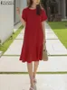 Dresses 2023 Zanzea Summer Ruffles Dress Women Elegant Short Sleeve Solid Loose Sundress Robe Femme Fashion Holiday Beach Vestido Kaftan