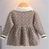 Spring Autumn Girls Sweater Dress Knitted Bowknot Princess Dresses Letters Printed Long Sleeve Kids Baby Coat Dress Designer Children Clothing