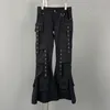 2023 Zomer Runway Effen Katoen Flare Jeans Vrouwen Mode Hoge Taille Geperforeerde Likdoorns 6 Zakken Cargo Broek Blauwe Oceaan