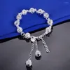 Braccialetti di collegamento Offerta speciale Moda 925 Bracciale color argento con timbro per donna Elegante catena a sfera vuota Fine Luxury Jewelry Wedding Party