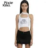 여성용 탱크 Pixiekiki Womens Tank Top Y2K 2000S 버클 고삐 역자 인쇄 크롭 탑 흰