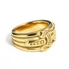 Cluster Rings Mens Punk Fashion Jewelry 18K Gold Plated Stainless Steel Sword Ring Size 7-13