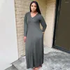 Casual Dresses Autumn Dress Large Size Women's V-Neck Low-Cut Long Urban Loose Comfortable Pure Color With Pockets
