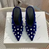 Moda feminina sapatos de salto alto cravejados decorados com strass elegante preto fúcsia festa de verão show de casamento salto alto designer de alta qualidade