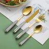 Dinnerware Sets Table Knife Stainless Steel Dessert Scoop Ceramic Handle Household Utensils For Kitchen Cutlery Meal Spoon Pizza Fork