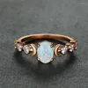 Wedding Rings Female Fashion Small Moon Ring White Blue Opal Oval Stone Engagement Rose Gold Silver Color For Women