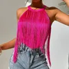 Women's Tanks Womens Halter Tassel Crop Top Sleeveless T-shirt Tops Sexy Fringe Vest For Vacation Beach Cocktail Party Stage Performance