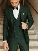 Men's Suits (Jacket Pants Vest) Fashion Dark Green Men Suit Set 3 Piece Grooms Wedding Evening Party Outfit Man 2023 Jscket Coat Custom Made