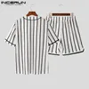 Mens Tracksuits Stylish Streetwear Sets INCERUN Short Sleeved Shirts Shorts Fashion Casual Style Stripe Twopiece S5XL 230707