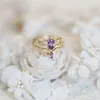 Cluster Rings "Flower Branch Fairy" Beautiful Retro Flower Like Curtain Yarn Natural Amethyst Inlaid 925 Sterling Silver Ring