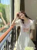 Party Dresses Deeptown Kawaii Cute White Lolita Dress Women Japanese Y2k Style School Sweet Jk Uniform Bow Ruffles Ribbon Short Sleeve