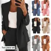 Deux pièces robe 2 pièces/ensemble femmes revers à manches longues Blazer taille haute droite jambe large pantalon ensemble un bouton poches couleur unie costume de travail