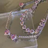Wisiorek naszyjniki 2023 koreański słodkie różowe serce kryształowy naszyjnik dla kobiet dziewczyn elegancka cyrkonia wesele łańcuszek Choker Collares biżuteria