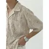 Blusas de mujer, camisa de manga corta con estampado ondulado y cuello cubano Vintage, blusa para mujer, camisas para hombre, ropa de calle informal coreana con botones de verano
