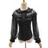 Blouses Femme Maille Lolita Chemise Manches Longues Ruché Blouse Plissée Boutonnée Femme Eté Mince Hauts Dentelle Elégant Pour Les Filles Blanche Noir