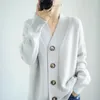 Maglieria da donna Cardigan primaverile e autunnale Maglione in pura lana lavorato a maglia Bottone con scollo a V Giacca di grandi dimensioni