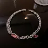 Collane con ciondolo Girocollo a catena in metallo color argento moda vintage per le donne Ragazze Trendy Pink Sqaure Collana con pendenti in cristallo Gioielli per feste