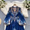 Basic Casual Dresses Court Retro Long Sleeves Single Breasted Maxi Shirt Dress Women Summer New Fashion V Neck Printing Elegant Clothes Vestidos 2023