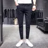 Hommes Jeans Style Blanc Slim Fit Déchiré Mode Stretch Casual Maigre Hommes Crayon Pantalon Coton Denim Pantalon Mâle