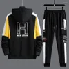 Agasalhos masculinos primavera outono conjunto masculino de duas peças jaqueta com capuz e calça de moletom masculino agasalho estilo hip hop traje esportivo moderno 2023