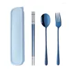 Dinnerware Sets 4Pcs 18/8 Stainless Steel Set Portable Flatware Chopsticks Spoon Fork With Box Travel Picnic Cutlery Student