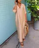Casual Dresses Women Dress Summer Loose Shirt Long 2023 Solid Color Turn-Down Collar Roll Up Sleeve Buttoned Slit
