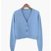 CAPRIS 니트 크롭 카디건 여성국의 짧은 스웨터 롱 슬리브 크롭 탑 V 목 패션 Y2K 의류 녹색 블루