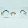 Monture de lunettes en bois bleu Cross Diamond 3524012 avec lentille transparente de 56 mm